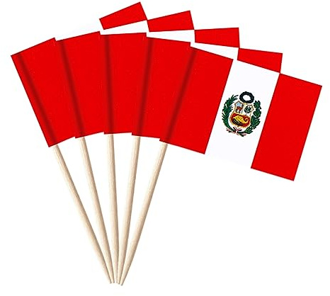 stidsds 100 Stück Peru-Flagge, peruanische Zahnstocher-Flaggen, kleine Peru-Cupcake-Topper, Stick-Flaggen, Banner, Landparty, Cocktail, Obst-Dekoration