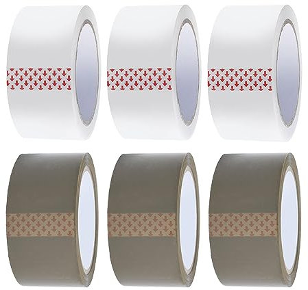 Nastro Adesivo Marrone e Trasparente,Nastro da Pacchi, Resistente,Forte per Imballaggio, 48 MM x 66 M, Confezione da 6 Rotoli, Per le Famiglie e Gli Uffici
