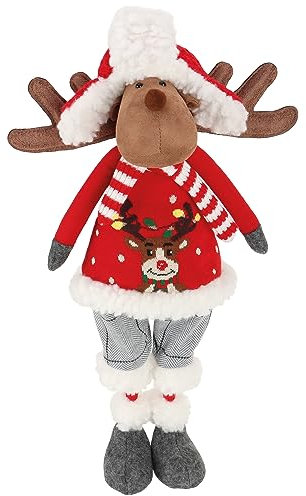 com-four® Elchfigur als Weihnachtsdekoration - winterliche stehende Rentier-Figur mit Strickpullover - freistehende Figur auf Stelzenbeinen - schwedischer Dekoartikel