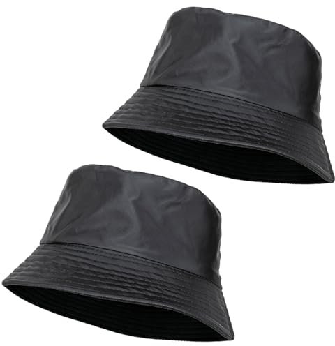 QILZO Faltbarer wasserdichter Regenhut Größe S - 55CM, Fischerhut, Kappe für Damen und Herren, Kappe mit Innenfutter, ideal für Wandern, Outdoor-Sport (2 Einheiten, Farbe: Schwarz)