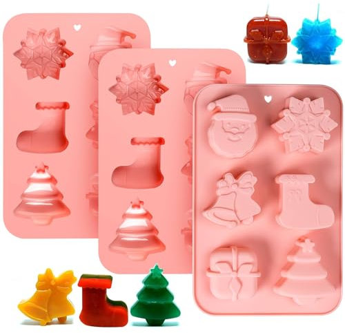 Dootafy Snowflake Christmas Tree mold, 3 Pack Christmas Soap Molds, Large Size Xmas Muffin Cupcake Silicone Mold for Snowman Snowflakes Socks Bells Santa Shapes Handmade Soap Mini Cakes Jello