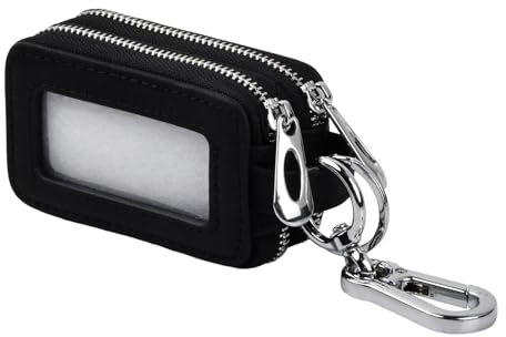HoaaiGo Estuche de Cuero Para Llaves de Coche, Funda de piel unisex para llaves de coche, con cremallera y ventana transparente, Funda Protectora Para Llavero Automático (Negro)