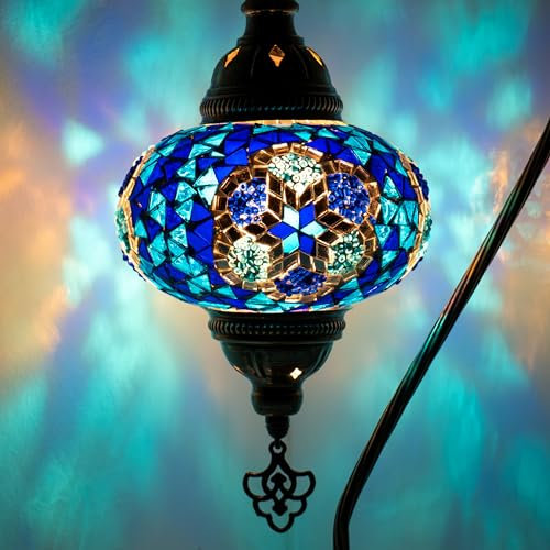 Orientalische Marokkanische Mosaik Tischampe Handgefertigte Dekorative Türkische Mosaiklampe (Blau 3034)