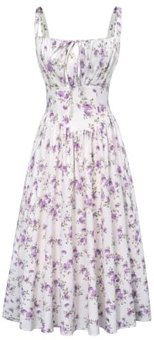 SCARLET DARKNESS Robe d'été pour Femme Robe Bretelles Spaghetti à Fleurs Victorienne