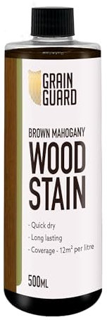 GRAIN GUARD Tinte para Madera | CAOBA MARRÓN | 500ml | Base de Agua y Bajo Olor | Ecológico y No Tóxico | Tinte para Muebles de Interior | Fácil Aplicación | Secado Rápido