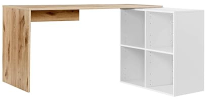 mokebo Eckschreibtisch groß in Eiche/Weiß mit Stauraum 'Der Produktive', auch als Schreibtisch, Computertisch o. Arbeitstisch im Büro, Kinderschreibtisch oder Gaming Tisch in 145x77x65 (B/H/T in cm)