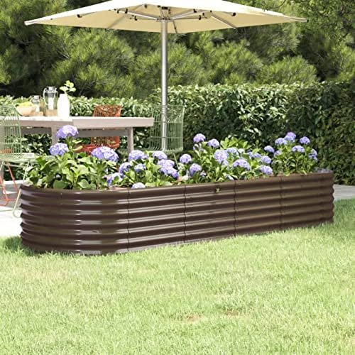 Homgoday Fioriere esterne in acciaio, grandi dimensioni grandi fioriere aiuola in acciaio verniciato a polvere verde fioriera per giardino, terrazza e balcone marrone 224 x 80 x 36 cm