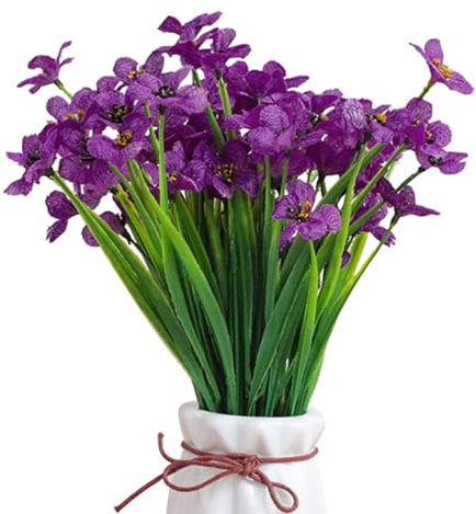 Jiakalamo Flores artificiales violetas, flores de seda sintética, 6 paquetes de flores falsas, plantas artificiales violetas resistentes a los rayos UV, decoración para el hogar, jardín y boda