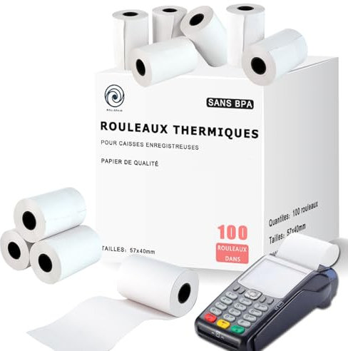 100 Rouleau tpe cb 57mm x 40mm x 12mm premium– Rouleaux pour terminal carte bancaire – Bobine papier thermique-sans BPA-Rollgenio