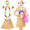 Aomig Disfraz Hawaiana Falda de Paja, 5 Pcs Set Hawaiano con Collar Pulsera Guirnalda Diadema Hawaiano, Falda Hawaiana Hierba para Niñas Mujer Adultos para Playa Fiestas Temáticas, Color Paja-40cm