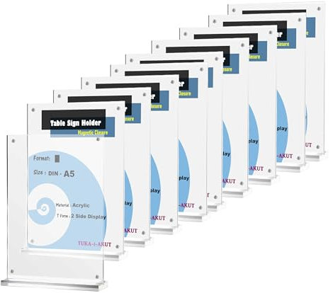 TUKA-i-AKUT 10x A5 Hoch Tischaufsteller Acryl Transparent mit Magnetverschluß, Doppelseitig Display Prospekthalter Flyer Aufsteller Tisch Werbeaufsteller, Glasklar T-Ständer TKD8241-A5-H-10x