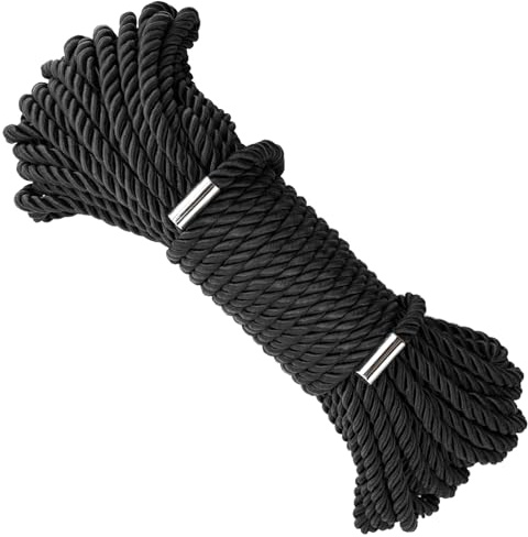 KINGLAKE Soft Silk Rope,8MM Black Rope,50 Feet Skin Friendly Soft Nylon Rope,Long Satin Silk Cord,Thick Silk Twisted Braided Ropes Cord for Crafts Decoration Hanging Clotheslines Camping Outdoor