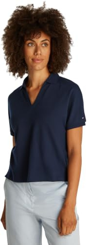 Tommy Hilfiger Damen Poloshirt Kurzarm Lyocell Relaxed ohne Knopfleiste