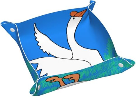 Weiße Gans mit Flügeln, bedrucktes Leder-Aufbewahrungstablett, wasserdicht und leicht zu reinigen, für ordentliche Schlüssel, Uhren, Make-up und andere kleine Gegenstände. Größe M