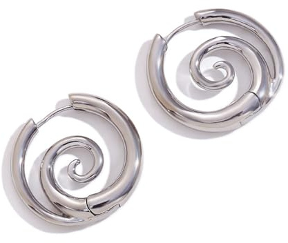 Orecchini a Cerchio a Spirale Dell'onda Marina per le Donne Acciaio Inossidabile Placcato Oro 18 Carati Swirl Chunky Round Huggie Hoops Orecchino Moda Compleanno Gioielli Regali Vacanze