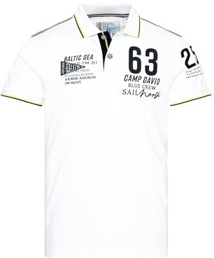 Camp David Herren Kurzarmpolo Pikee mit Logo Artworks Opticwhite M