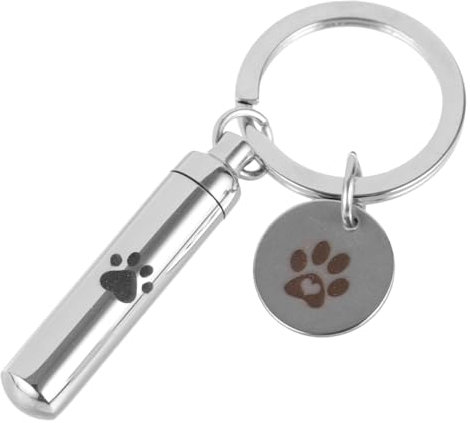 Hohopeti Urne Schlüsselanhänger Aus Edelstahl Mit Pfotenabdruck Tragbarer Erinnerungsanhänger Für Haustierasche Personalisierbares Gedenkschmuckstück Für Tierliebhaber