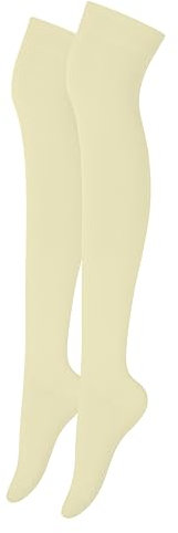 Alanna Jones Girls Ladies Women Plain Over The Knee High Microfiber Socks Cotton Rich Thigh Socks Leg Warmer for Casual Daily Wear UK Size 4-6.5 (Cream)