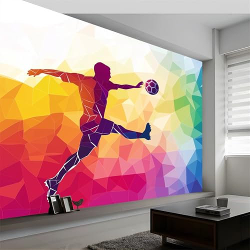 Papier Peint Panoramique Sports Football 3D Peinte Joueur de Football Abstrait Intissé Murale, 450 x 315 cm (L x H) Photo Murale pour Salon Chambre d'enfants restaurant Décoration Murale