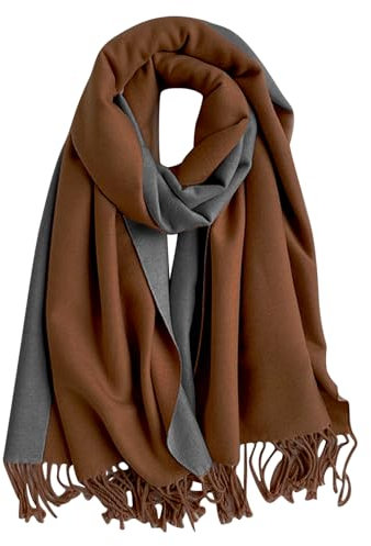 Kaschmir Schal Damen Cashmere Schal Damen Stola Schals Tücher für Damen Herbst,Imitat Pashmina Schal Quasten Kaschmir Schal Damen Winter,Wendeschal Einfarbiger Karamell Schal Braun Schal Grau,200x60CM