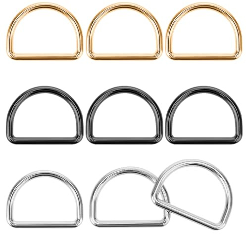 9 Stück Karabiner Ring D-Ring 25mm Halbrunder D-Ring Taschenzubehör Metall-D-Ring Nahtloser Stahl Halbringe D-Ringe für Halsbänder,Karabiner,Gurtbänder,Taschen,Hundeleine,Hand-Diy-Zubehör, 3 Farben