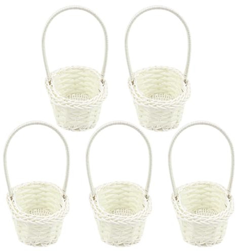 LNQ LUNIQI 5 Stück Weiß korb Weiss Korb für Blumen Geflochtener Korb Set Blumenkörbchen Weidenkorb für Hochzeit Party