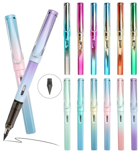 12 Stück Unendlicher Bleistift Ewiger mit Radiergummi, Endlos No Sharpening Pencil, Ergonomischer Bleistift Kugelschreiber HB für Schreiben, Malen, Skizzieren