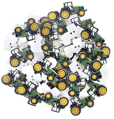 Rankomu Nähzubehör 150 Stück Holzknopf-Set, niedliche Cartoon-Traktor-dekorative Knöpfe zum Nähen, Kleidung, Rucksäcke, Wand und Tür, Weihnachtsdekoration, sortiertes Design