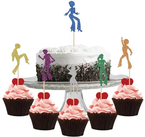 70er Disco Tanzen Cupcake Topper, 24 Stück Disco Tortendeko, Disco Cupcake für Disco Ball Musik Theme Party, Geburtstagsfeier Hochzeitsfeier, Dekorationen