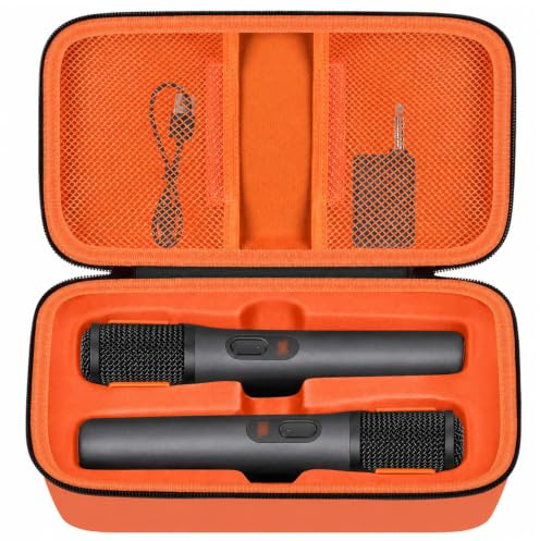 Boobowl Hartschalen-Mikrofontasche for JBL PartyBox Wireless Mic, Reise | EVA-Hartschale, Für 2 Mikrofone, Empfänger, Adapter und Kabel, für Karaoke, DJs und Reisen, Orange, Nur Tasche
