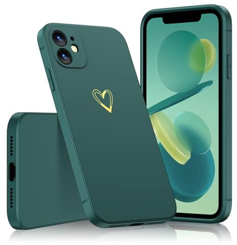ScandiCasis for iPhone 12 Mini Cute Case, Heart Pattern Soft Silicone Phone Case Protective Shockproof Cover for Women Girls, Green