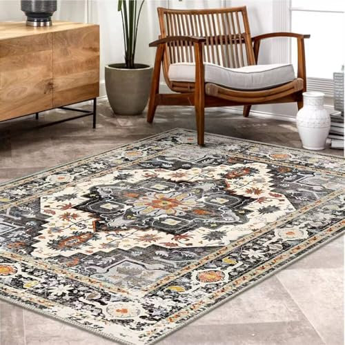 DJHWWD Dünner Teppich Rug Carpet Piano Vintage-Blumenteppich 200x300CM Grau Waschbarer
