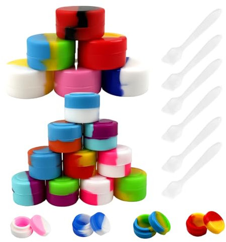 18Pcs Leakproof Silicone Cosmetic Jars, 2ml 5ml Silicone Cream Container, BPA Free Refillable Silicone Sample Pot, Nonstick Toiletries Jars with Spatulas, Round Make Up Containers for Travel