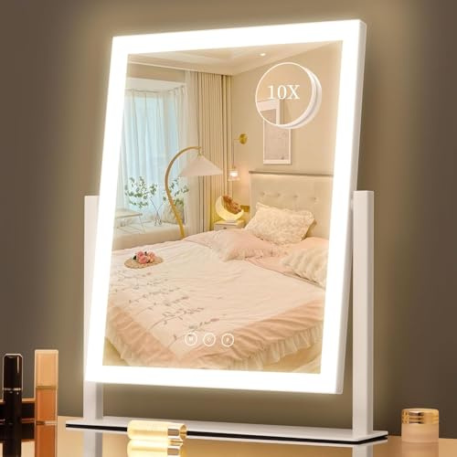 Lighted Vanity Mirror with Lights, Makeup Mirror with Light, 16.7x 13.2,Three Color Lighting Modes and Dimmable Lighting, Smart Touch Control, 360°Rotation, for Vanity Desk Tabletop,Dressing Room