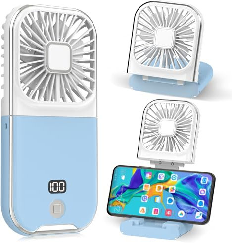 Dealswin Mini Ventilatore Portatile Ventilatore a Batteria 3000mAh USB Ricaricabile con 4 Velocità Portable Fan 180° Pieghevole Ventilatori da Tavolo per Ufficio Casa Campeggio (Blu)