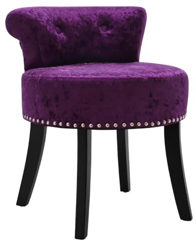 Warmiehomy Dressing Table Stool with Solid Wood Legs and Tufted Back Velvet Makeup Vanity Table Stool Chair for Bedroom Dressing Table, Kindergarten, Dark Purple