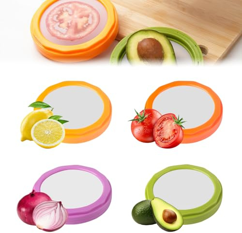 4 Stück Silikon Frischhaltebehälter, Wiederverwendbare Aufbewahrungsboxen Für Obst Und Gemüse, Frisches Food Container Passen Avocados, Zwiebeln, Tomaten, Zitronen, äpfel, Knoblauch Und Mehr (B)