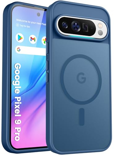 PuyaTeya Custodia per Google Pixel 9/9 pro, con magnete, protezione militare, antiurto, antigraffio, antiimpronta, antiscivolo, traslucida opaca, custodia protettiva (Blu profondo)