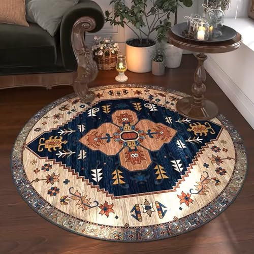 Wohnzimmerteppich, Vintage, rund, waschbar, orientalischer Stil, Kurzflor, Sofa, Teppich, Tischmatte, bunt, rutschfest, für Schlafzimmer, 60 cm