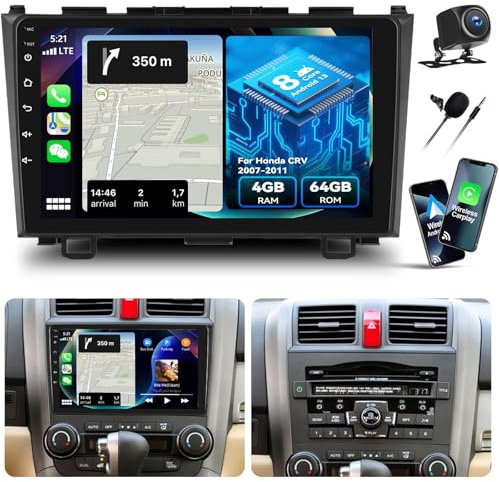 GOHHDL 4G+64G 8Core Qualcomm Android 15 Radio Coche 2 DIN para Honda CRV 2007-2011 con Carplay Android Auto, Pantalla Radio Coche 9 Pulgadas con GPS WiFi Bluetooth 5.1 FM/RDS DSP SWC Cámara+Mic