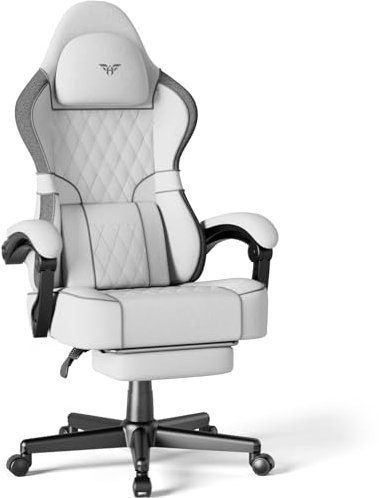 Soontrans Sedia da Gaming Massaggiante con Poggiapiedi, Sedia Gaming Ergonomica, Poltrona da Gamings con Poggiatesta & Cuscino Lombare Massaggio, Cotone, Carico 136kg, Regolabile in Altezza(Bianco)