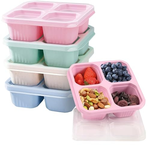 Yeqqzq 4 Pack Snack Boxes, Reusable 4 Compartments Snack Containers | Bento Lunch Boxes for Kids Adults Leakproof Divided Food Storage for School Work Travel