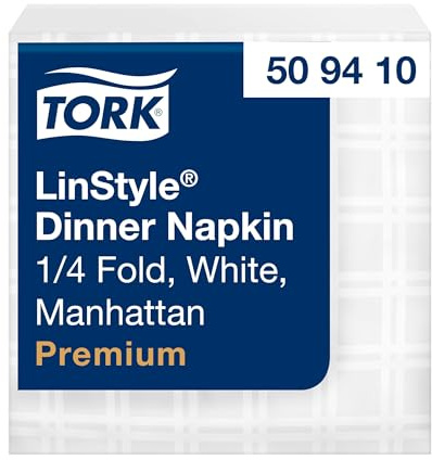 Tork LinStyle Dinnerservietten Weiß, 1/4-Falz, 19,5 × 19,5 cm, 14 נ50 Servietten, 509410