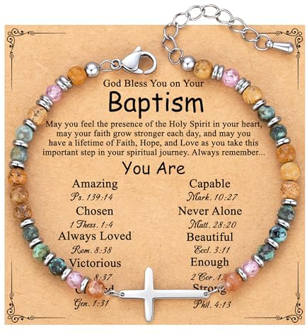 TONY & SANDY Baptism Gifts for Women, Catholic Christening Baptism Cross Bracelet Religious Christian Woman Teens Jewelry Tween Goddaughter Daughter Granddaughter Niece