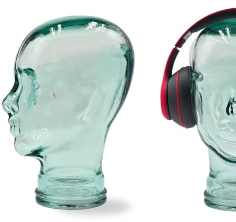 DESIGN DELIGHTS Kultiger Glaskopf - dekorativer Glas Kopf für Wohnzimmer & Schaufenster - ideal als Kopfhörerhalter, Hutständer, Perückenhalter, Dekofigur & Präsentationsständer - Farbe: T01 klar