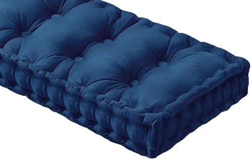 ZZDZW Bankauflage Samt Bankkissen 80/60/90/120//140/160 Drinnen Outdoor Sitzkissen-Stuhlkissen-rutschfeste-GartenBankauflage- 10 cm Dicke Matte Für Schaukel Terrasse(Dunkelblau,135x60x10cm)