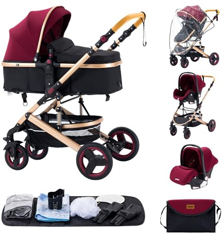 ALYIKOU kinderwagen 3 in 1 Zusammenklappbarer Kinderwagen KombiKinderwagen Aluminiumrahmen für Neugeborene