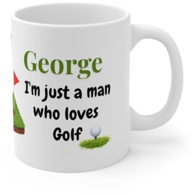 Personalised Golf Lover Coffee Mug, White Ceramic, Custom Name Design, Sports Theme Gift