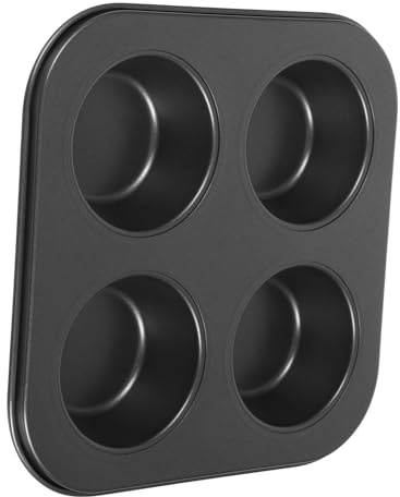 CONGARTENO Molde para Muffins Antiadherente 4 Cavidades Bandeja para Hornear Cupcakes Resistente a Altas Temperaturas Fácil de Limpiar para Hogar y Repostería Profesional Color Negro