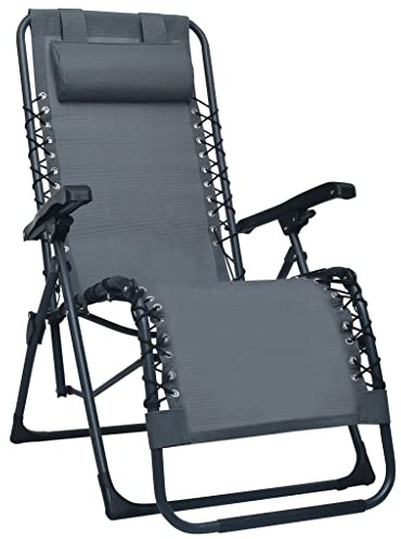 QUAHEAS Liegestuhl Klappbar Grau Textilene, Verstellbarer Gartenstuhl mit Kopfstütze, Wetterfestes Design für Terrasse, Balkon, Pool, Leichter Transport, 65x50x111cm